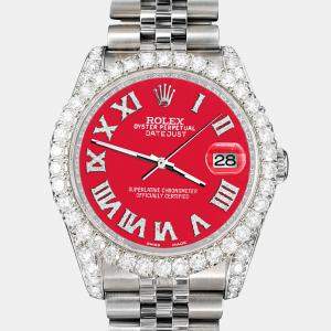 Rolex Custom Scarlet Red 4.2CT Diamond Stainless Steel Datejust 116200 Automatic Men's Wristwatch 36 mm