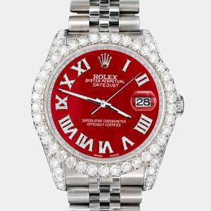 Rolex Custom Red MOP 4.2CT Diamond Stainless Steel Datejust 116200 Automatic Men's Wristwatch 36 mm