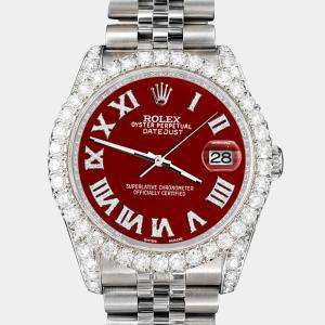 Rolex Custom Imperial Red 4.2CT Diamond Stainless Steel Datejust 116200 Automatic Men's Wristwatch 36 mm