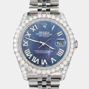 Rolex Custom Black 4.2CT Diamond Stainless Steel Datejust 116200 Automatic Men's Wristwatch 36 mm