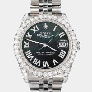 Rolex Custom Black MOP 4.2CT Diamond Stainless Steel Datejust 116200 Automatic Men's Wristwatch 36 mm