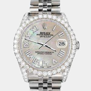 Rolex Custom Champagne MOP 4.2CT Diamond Stainless Steel Datejust 116200 Automatic Men's Wristwatch 36 mm