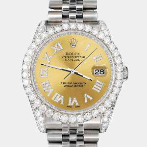 Rolex Custom Champagne 4.2CT Diamond Stainless Steel Datejust 116200 Automatic Men's Wristwatch 36 mm