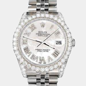 Rolex Custom White MOP 4.2CT Diamond Stainless Steel Datejust 116200 Automatic Men's Wristwatch 36 mm