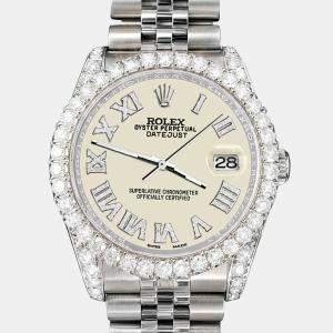 Rolex Custom White 4.2CT Diamond Stainless Steel Datejust 116200 Automatic Men's Wristwatch 36 mm