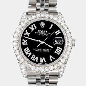 Rolex Custom Black 4.2CT Diamond Stainless Steel Datejust 116200 Automatic Men's Wristwatch 36 mm
