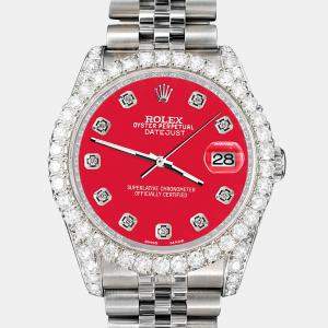 Rolex Custom Scarlet Red 3.9CT Diamond Stainless Steel Datejust 116200 Automatic Men's Wristwatch 36 mm