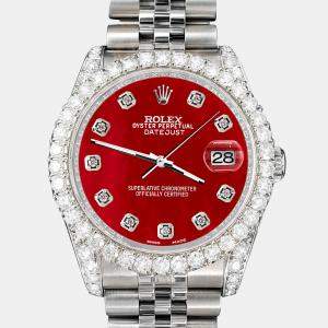 Rolex Custom Red MOP 3.9CT Diamond Stainless Steel Datejust 116200 Automatic Men's Wristwatch 36 mm