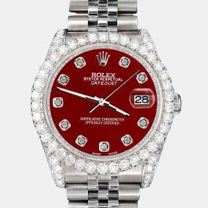 Rolex Custom Imperial Red 3.9CT Diamond Stainless Steel Datejust 116200 Automatic Men's Wristwatch 36 mm