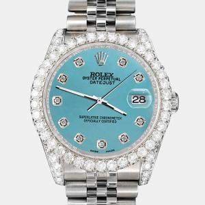 Rolex Custom Turquoise 3.9CT Diamond Stainless Steel Datejust 116200 Automatic Men's Wristwatch 36 mm