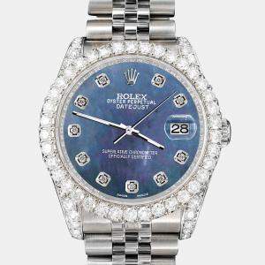 Rolex Custom Black 3.9CT Diamond Stainless Steel Datejust 116200 Automatic Men's Wristwatch 36 mm