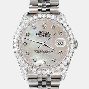 Rolex Custom Champagne MOP 3.9CT Diamond Stainless Steel Datejust 116200 Automatic Men's Wristwatch 36 mm