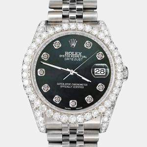 Rolex Custom Black MOP 3.9CT Diamond Stainless Steel Datejust 116200 Automatic Men's Wristwatch 36 mm