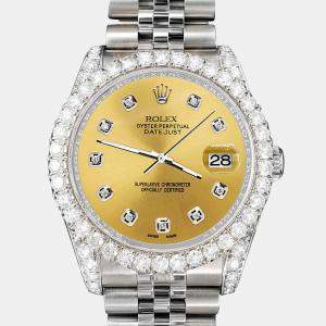 Rolex Custom Champagne 3.9CT Diamond Stainless Steel Datejust 126200 Automatic Men's Wristwatch 36 mm