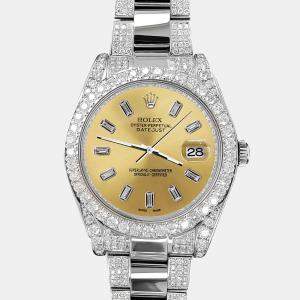 Rolex Custom Champagne 10.65CT Diamond Stainless Steel Datejust II 116300 Automatic Men's Wristwatch 41 mm