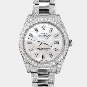 Rolex Custom White MOP 10.65CT Diamond Stainless Steel Datejust II 116300 Automatic Men's Wristwatch 41 mm