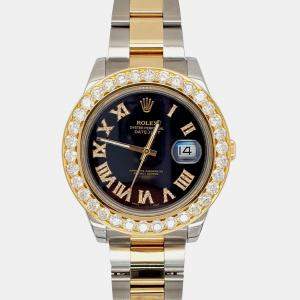Rolex Custom Black 5.5CT Diamond 18k Yellow Gold Stainless Steel Datejust II 116333 Automatic Men's Wristwatch 41 mm