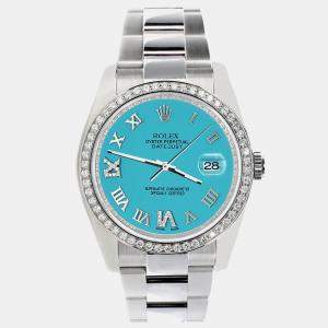 Rolex Custom Turquoise Diamond Stainless Steel Datejust 116200 Automatic Men's Wristwatch 36 mm