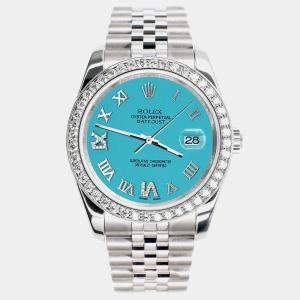 Rolex Custom Turquoise Diamond Stainless Steel Datejust 116200 Automatic Men's Wristwatch 36 mm