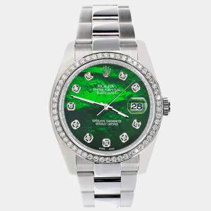 Rolex Custom Green MOP Diamond Stainless Steel Datejust 116200 Automatic Men's Wristwatch 36 mm