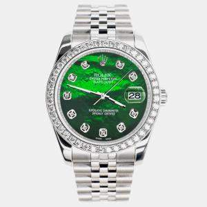 Rolex Custom Green MOP 1.85ct Diamond Stainless Steel Datejust 116200 Automatic Men's Wristwatch 36 mm