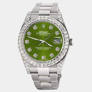 Rolex Custom Green 4.4CT Diamond Stainless Steel Datejust 126300 Automatic Men's Wristwatch 41 mm