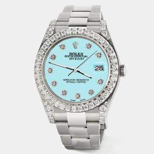 Rolex Custom Aqua Blue 4.4CT Diamond Stainless Steel Datejust 126300 Automatic Men's Wristwatch 41 mm