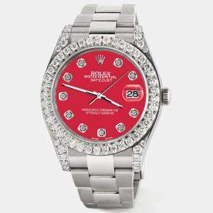 Rolex Custom Scarlet Red 4.4CT Diamond Stainless Steel Datejust 126300 Automatic Men's Wristwatch 41 mm