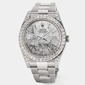 Rolex Custom Grey 4.4CT Diamond Stainless Steel Datejust 126300 Automatic Men's Wristwatch 41 mm