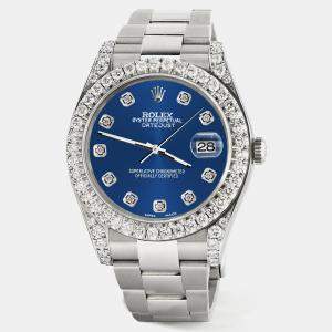 Rolex Custom Cobalt Blue 4.4CT Diamond Stainless Steel Datejust 126300 Automatic Men's Wristwatch 41 mm