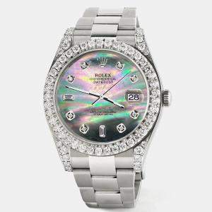 Rolex Custom Black MOP 4.4CT Diamond Stainless Steel Datejust 126300 Automatic Men's Wristwatch 41 mm