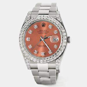 Rolex Custom Royal Salmon 4.4CT Diamond Stainless Steel Datejust 126300 Automatic Men's Wristwatch 41 mm