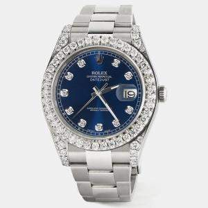 Rolex Custom Royal Blue 4.4CT Diamond Stainless Steel Datejust 126300 Automatic Men's Wristwatch 41 mm