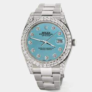 Rolex Custom Turquoise 4.4CT Diamond Stainless Steel Datejust 126300 Automatic Men's Wristwatch 41 mm