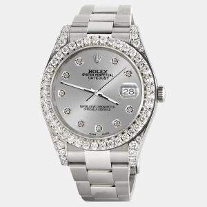 Rolex Custom Silver 4.4CT Diamond Stainless Steel Datejust 126300 Automatic Men's Wristwatch 41 mm