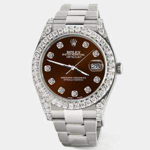 Rolex Custom Chocolate 4.4CT Diamond Stainless Steel Datejust 126300 Automatic Men's Wristwatch 41 mm