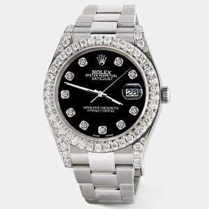 Rolex Custom Black 4.4CT Diamond Stainless Steel Datejust 126300 Automatic Men's Wristwatch 41 mm