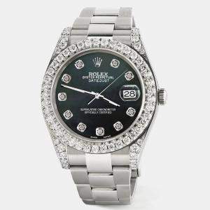 Rolex Custom Black MOP 4.4CT Diamond Stainless Steel Datejust 126300 Automatic Men's Wristwatch 41 mm
