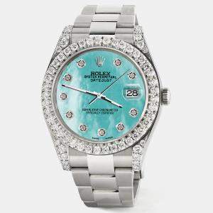 Rolex Custom Aqua MOP 4.4CT Diamond Stainless Steel Datejust 126300 Automatic Men's Wristwatch 41 mm