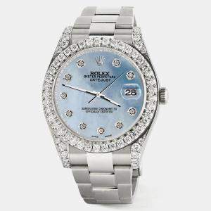 Rolex Custom Sky Blue MOP 4.4CT Diamond Stainless Steel Datejust 126300 Automatic Men's Wristwatch 41 mm