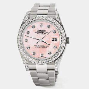 Rolex Custom Pink MOP 4.4CT Diamond Stainless Steel Datejust 126300 Automatic Men's Wristwatch 41 mm