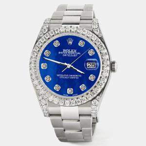 Rolex Custom Blue MOP 4.4CT Diamond Stainless Steel Datejust 126300 Automatic Men's Wristwatch 41 mm