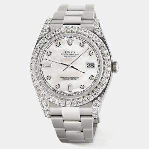 Rolex Custom White MOP 4.5ct Diamond Stainless Steel Datejust II 116300 Automatic Men's Wristwatch 41 mm