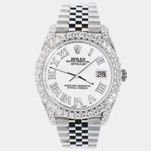 Rolex Custom White 5.9CT Diamond Stainless Steel Datejust 126300 Automatic Men's Wristwatch 41 mm