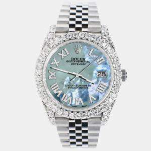 Rolex Custom Tahitian Blue 5.9CT Diamond Stainless Steel Datejust 126300 Automatic Men's Wristwatch 41 mm