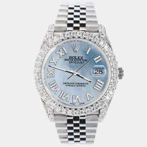 Rolex Custom Sky Blue MOP 5.9CT Diamond Stainless Steel Datejust 126300 Automatic Men's Wristwatch 41 mm