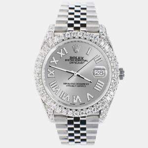 Rolex Custom Silver 5.9CT Diamond Stainless Steel Datejust 126300 Automatic Men's Wristwatch 41 mm