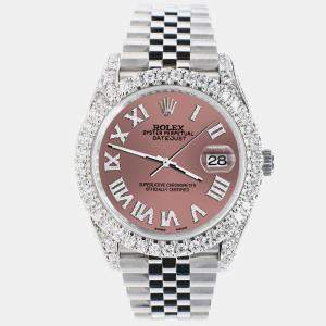 Rolex Custom/Salmon 5.9CT Diamond Stainless Steel Datejust 126300 Automatic Men's Wristwatch 41 mm