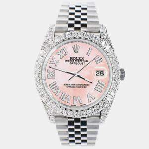 Rolex Custom Royal Pink MOP 5.9CT Diamond Stainless Steel Datejust 126300 Automatic Men's Wristwatch 41 mm