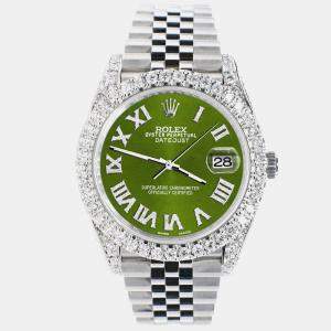 Rolex Custom Royal Green  5.9CT Diamond Stainless Steel Datejust 126300 Automatic Men's Wristwatch 41 mm